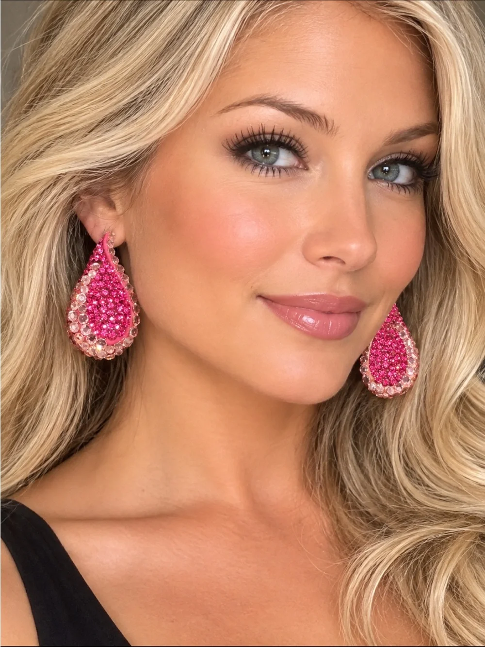 Vintage New Raspberry Bellini Pink Crystal Teardrop Earrings New Clip